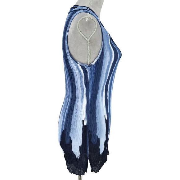 Alberto Makali Top Womens Small Blue Crinkle Fabric Stretch Blouse Sleeveless - Picture 10 of 12